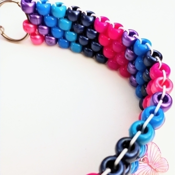 HANDMADE Iridescent Kandi Choker with Dreamcatcher and Butterfly Charms - Picture 7 of 13